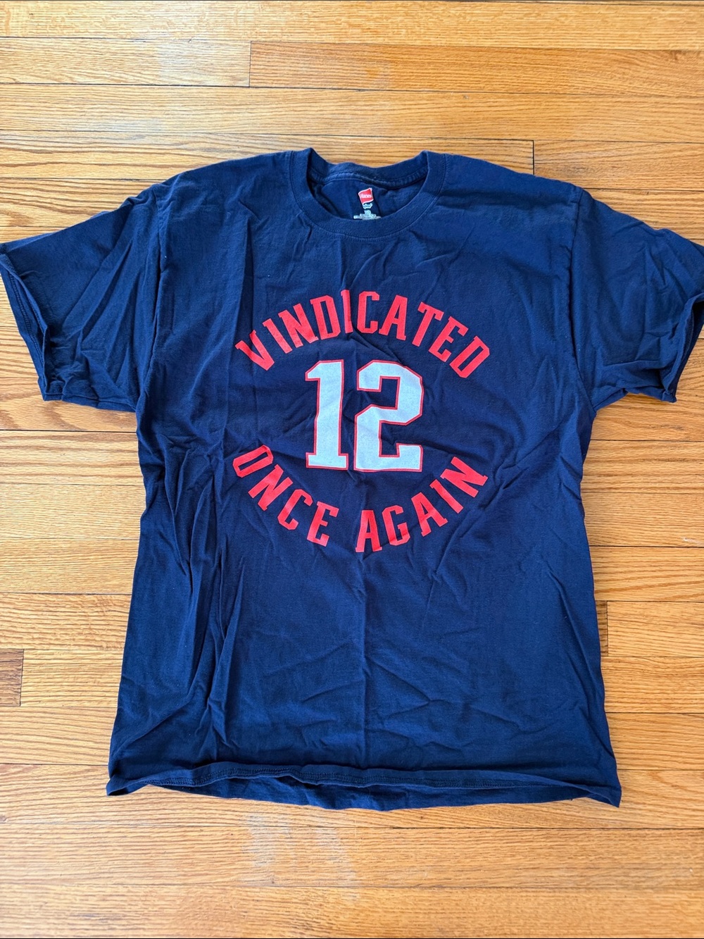 Navy Graphic Tee "Vindicated Once Again" - 12 Tom Brady New England Chest Print